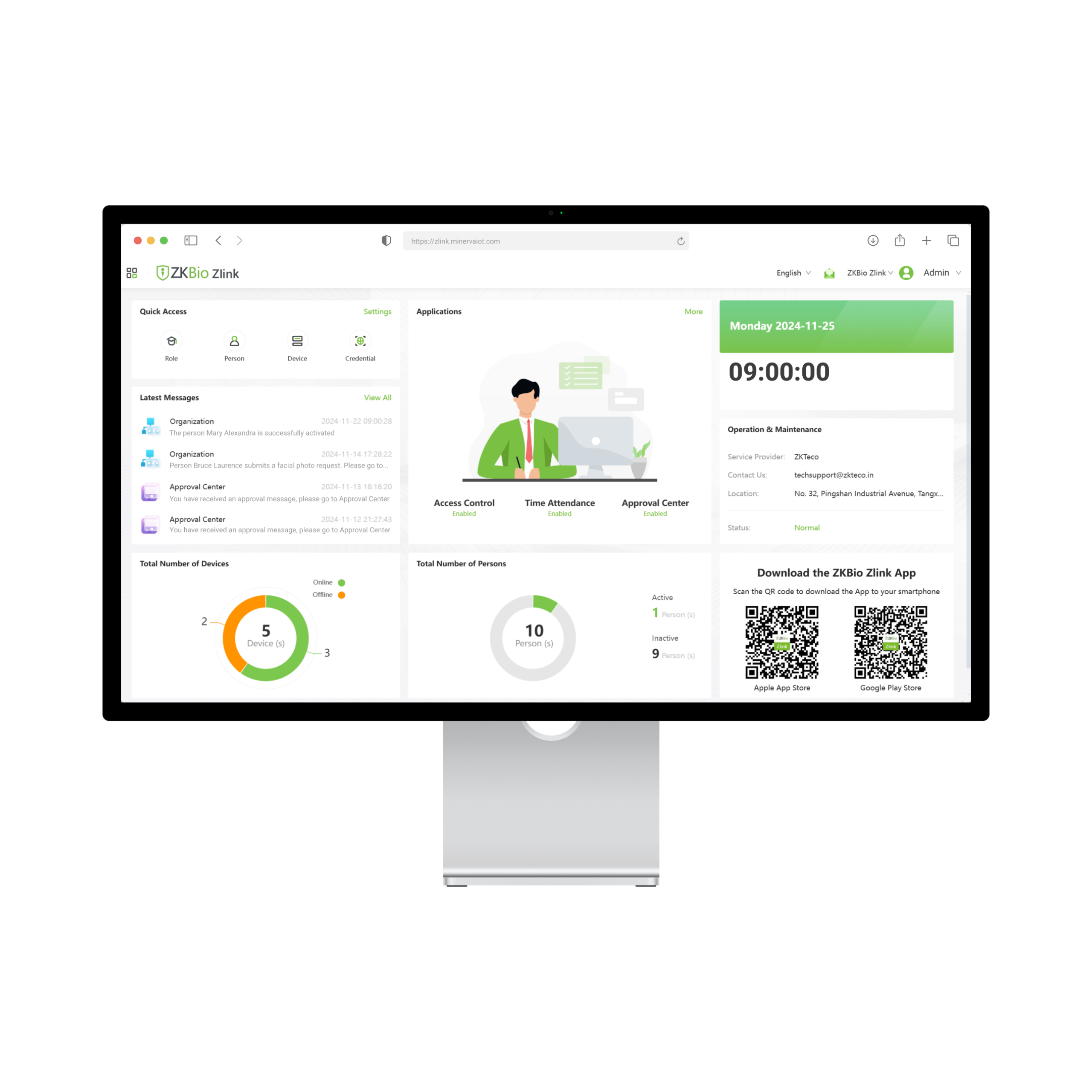 หน้าตา Interface ZKBio Zlink Dashboard